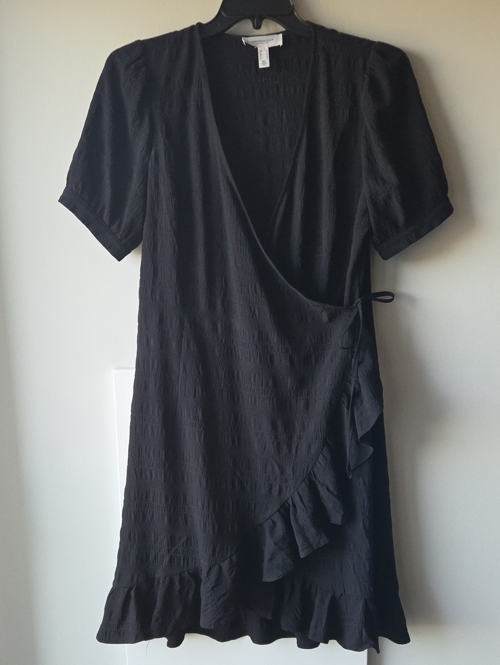 Addition Elle Black Wrap Midi Dress with Ruffle Hem
